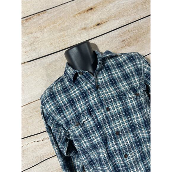 Red Head Mens Flannel Shirt Size Medium Button Down Blue Plaid Top Long Sleeve - Picture 8 of 11